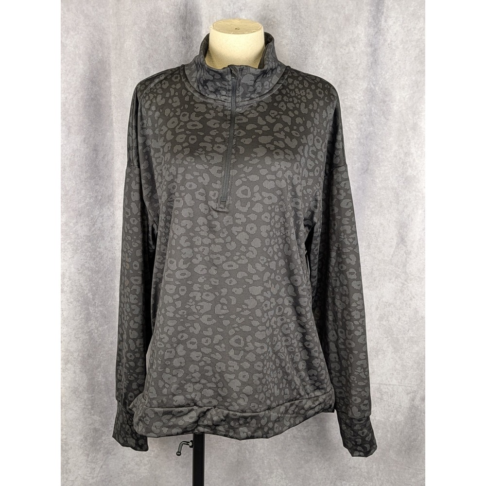 Avia Womens XXL 20 Grey Leopard Print Quarter Zip Pullover Activewear